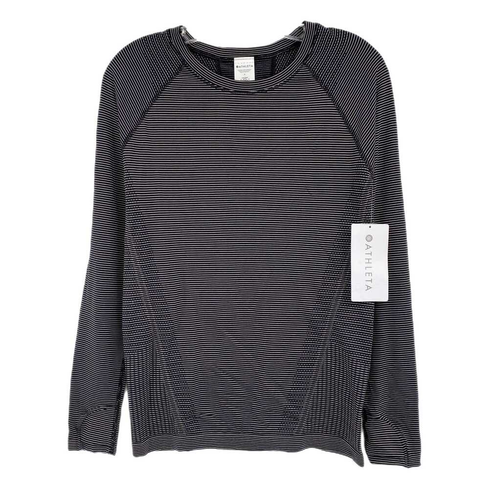 Athleta Black Gray Striped Long Sleeve Athletic Tee | Size M
